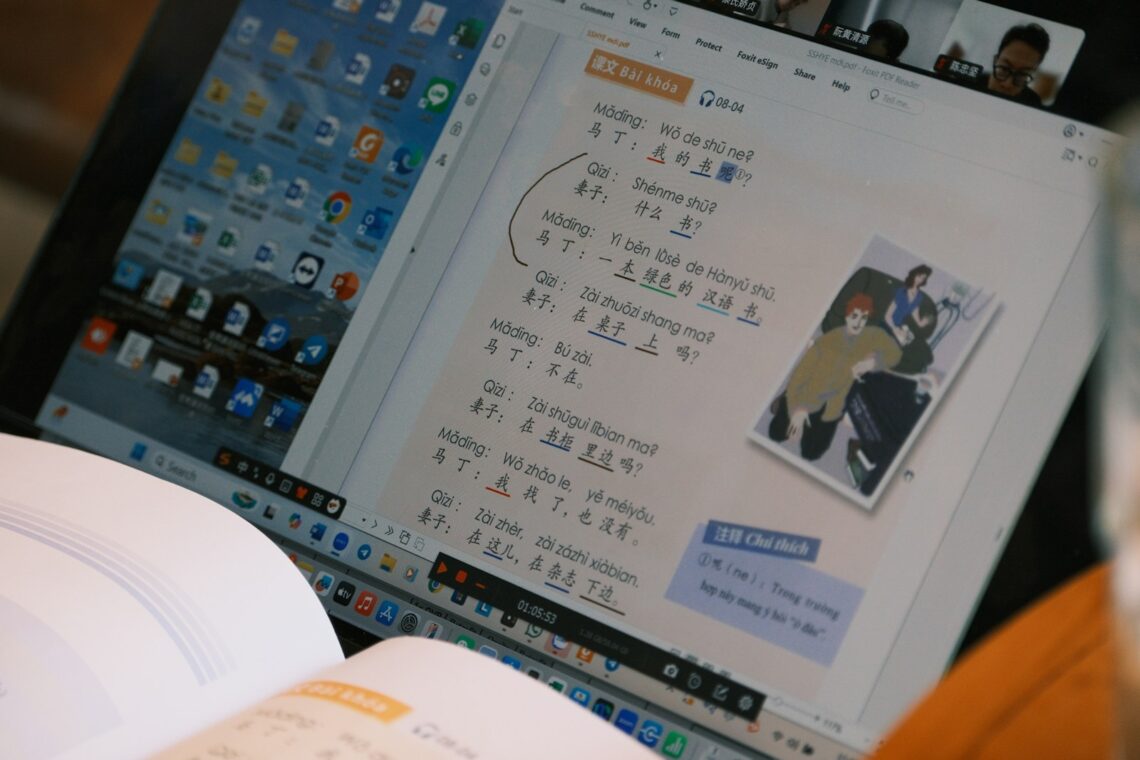 A virtual lesson is taking place on a computer screen.