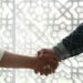 a close up of two people shaking hands